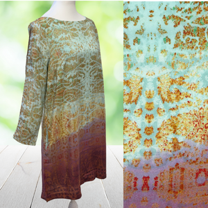 MAEVE Anthropologie Silk Shift Dress Slot Sleeve Ombre Damask Boho Size S